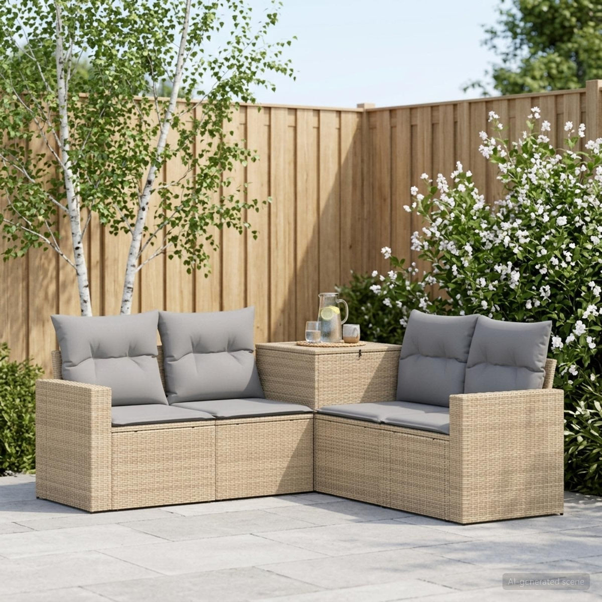 Bankstel 5 st Beige en Licht Grijs Poly Rattan en Staal is nu te koop bij PeponiXL, paradijselijk wonen!