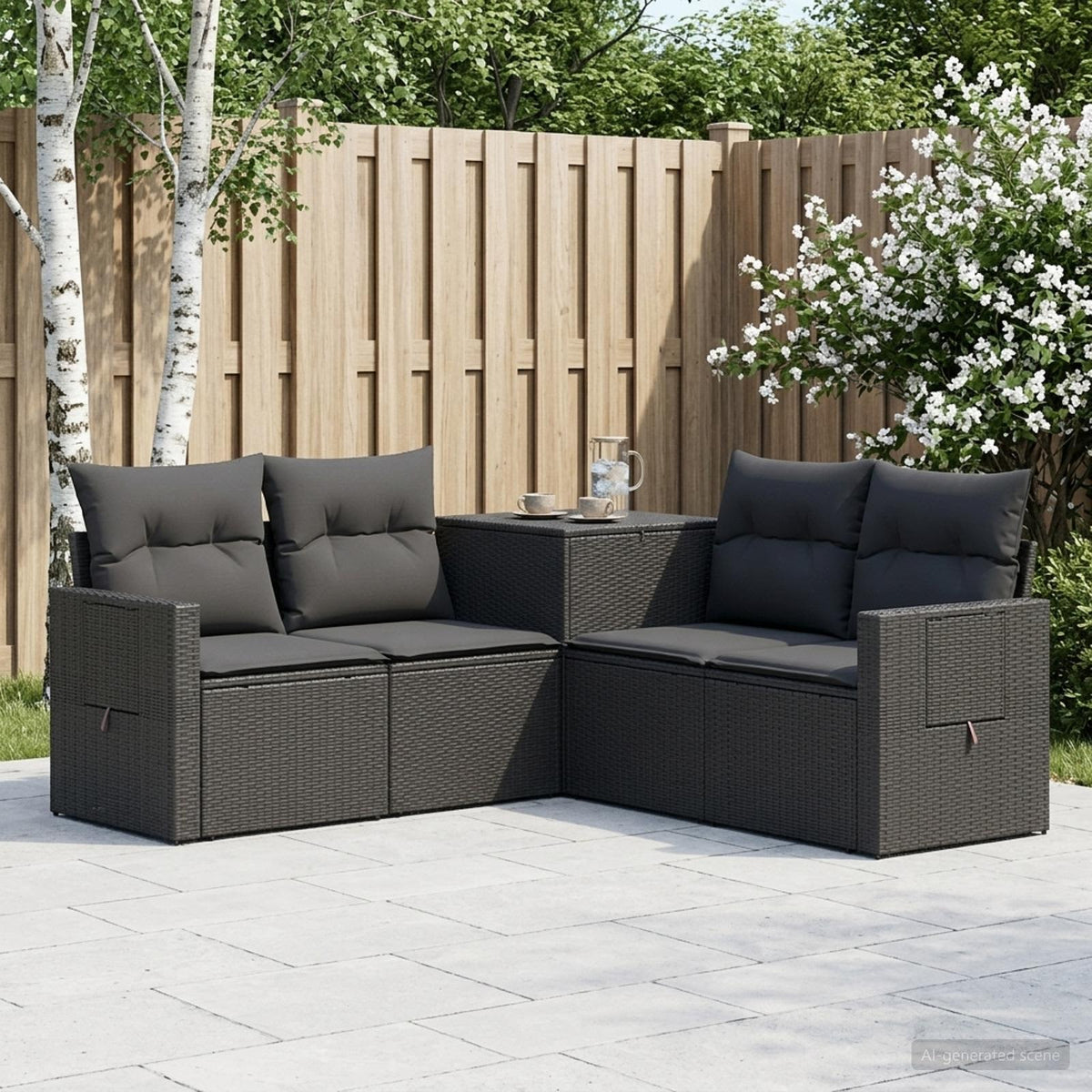 Bankstel 5 st Zwart Poly Rattan en Staal is nu te koop bij PeponiXL, paradijselijk wonen!