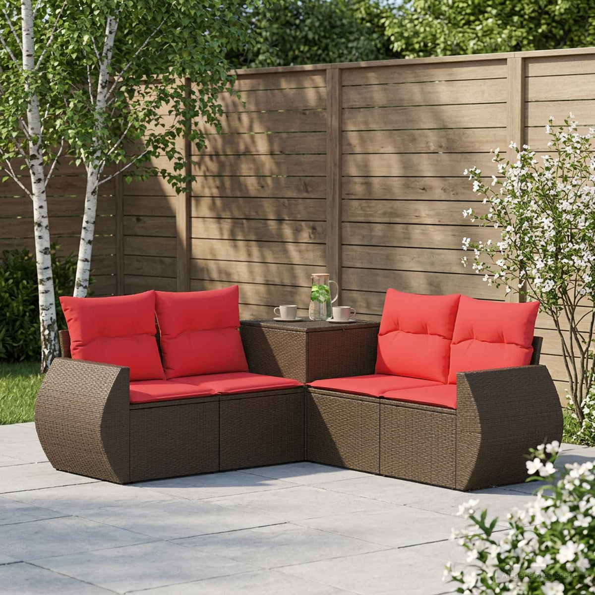 Bankstel 5 st Bruin en Rood Poly Rattan en Staal is nu te koop bij PeponiXL, paradijselijk wonen!