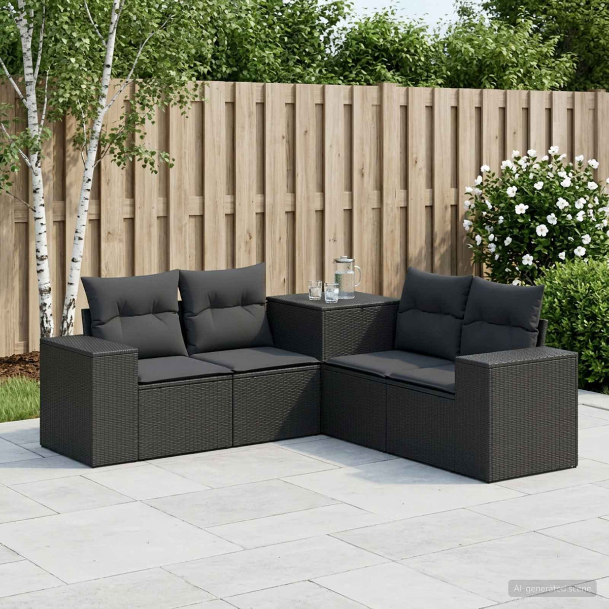 Bankstel 5 st Zwart Poly Rattan en Staal is nu te koop bij PeponiXL, paradijselijk wonen!