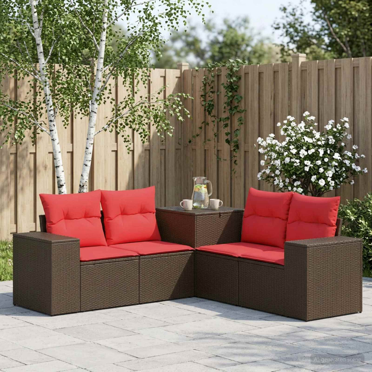 Bankstel 5 st Bruin en Rood 200 x 200 x 85 cm is nu te koop bij PeponiXL, paradijselijk wonen!