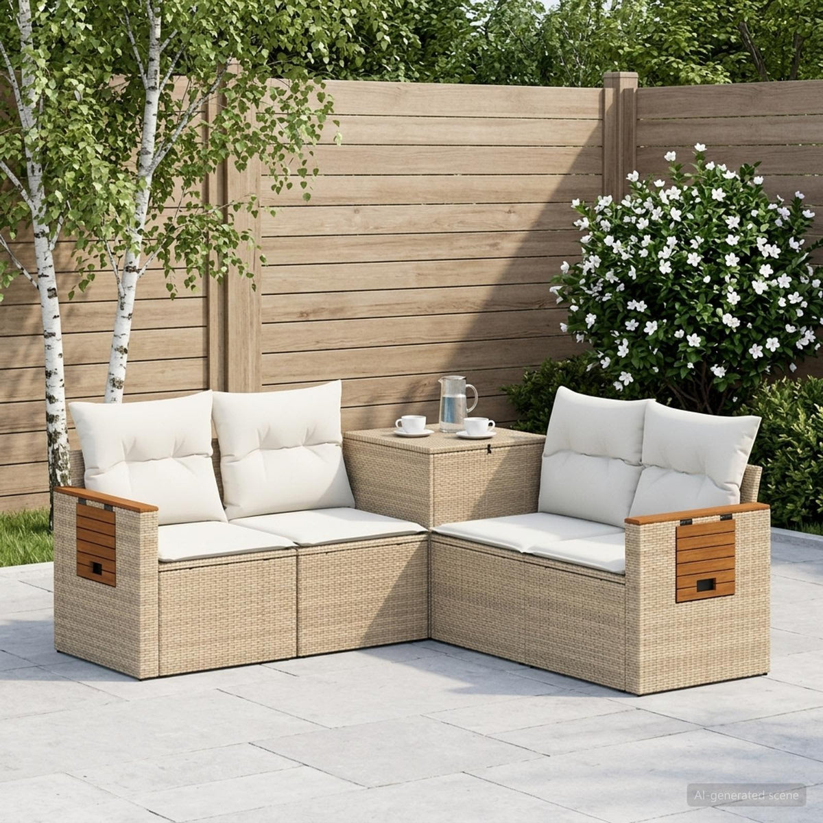 Bankstel 5 st Beige en Crème Wit Poly Rattan en Staal is nu te koop bij PeponiXL, paradijselijk wonen!