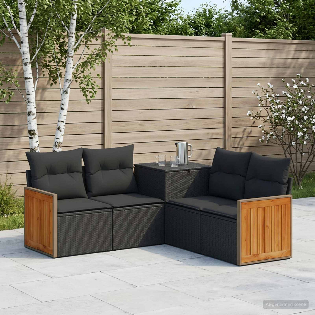 Bankstel 5 st Zwart Poly Rattan en Staal is nu te koop bij PeponiXL, paradijselijk wonen!