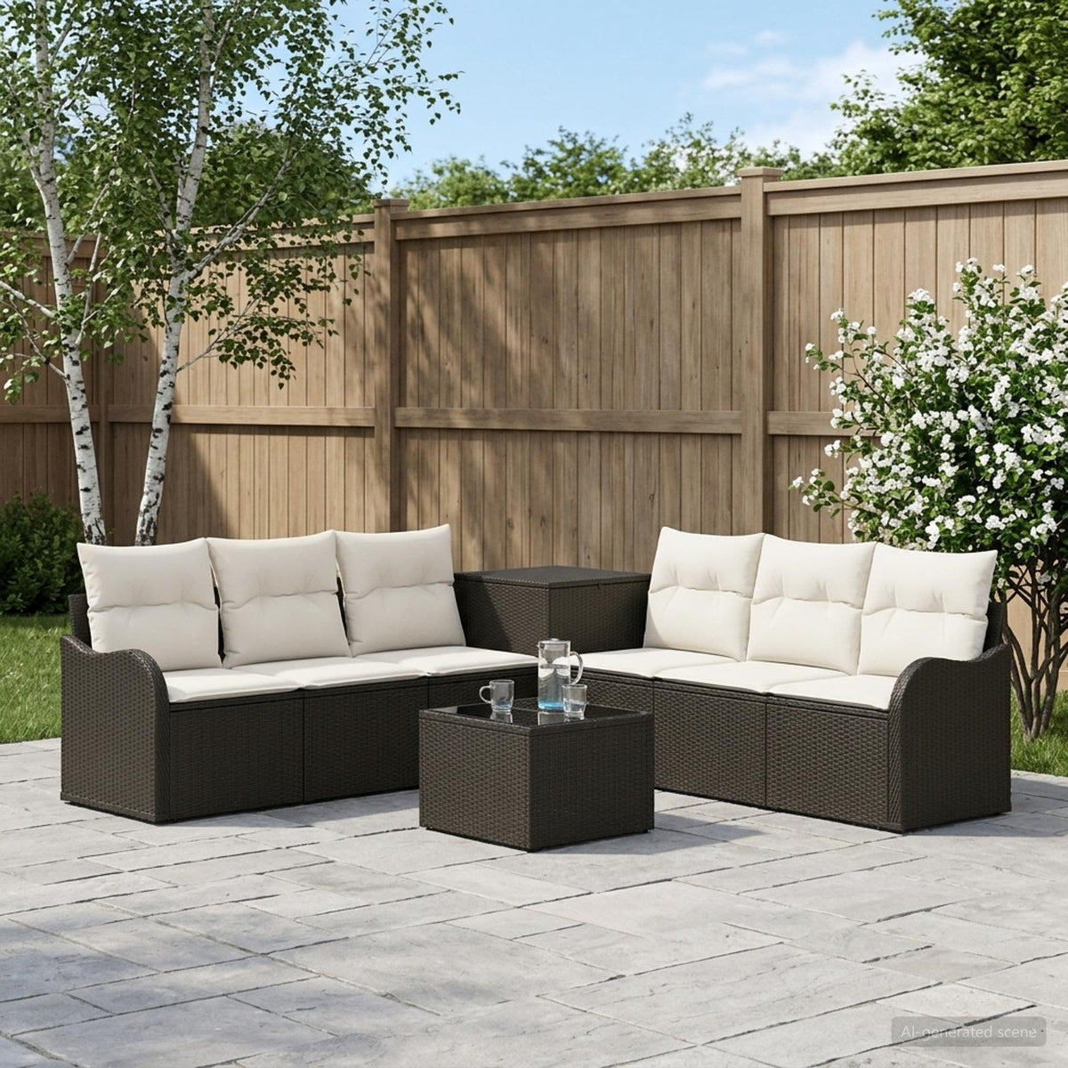 Bankstel 8 st Zwart en Cream Wit Poly Rattan en Staal is nu te koop bij PeponiXL, paradijselijk wonen!