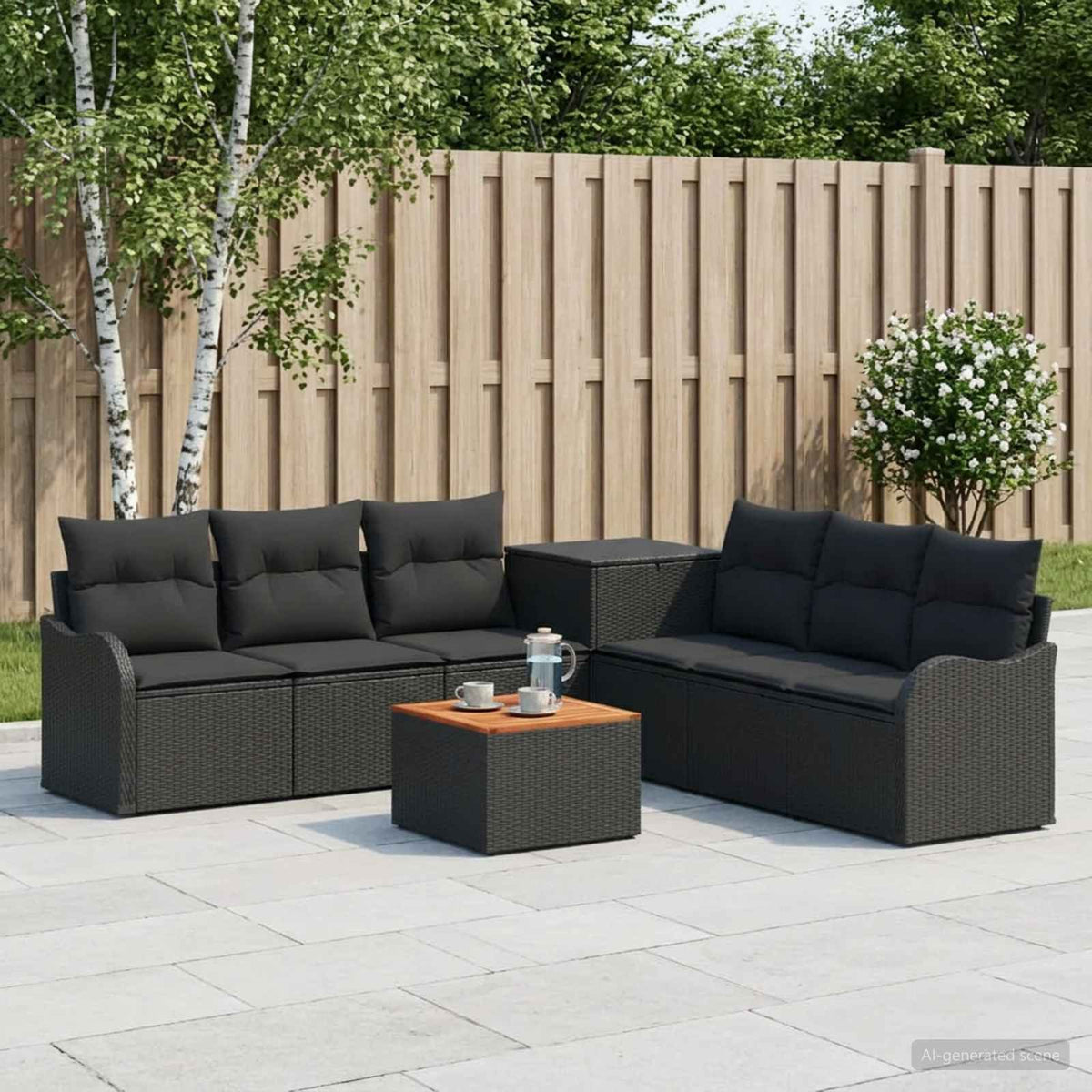 Bankstel 8 st Zwart Poly Rattan en Staal is nu te koop bij PeponiXL, paradijselijk wonen!