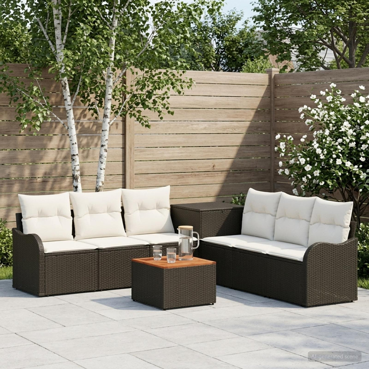 Bankstel 8 st Zwart en Cream Wit Poly Rattan en Staal is nu te koop bij PeponiXL, paradijselijk wonen!
