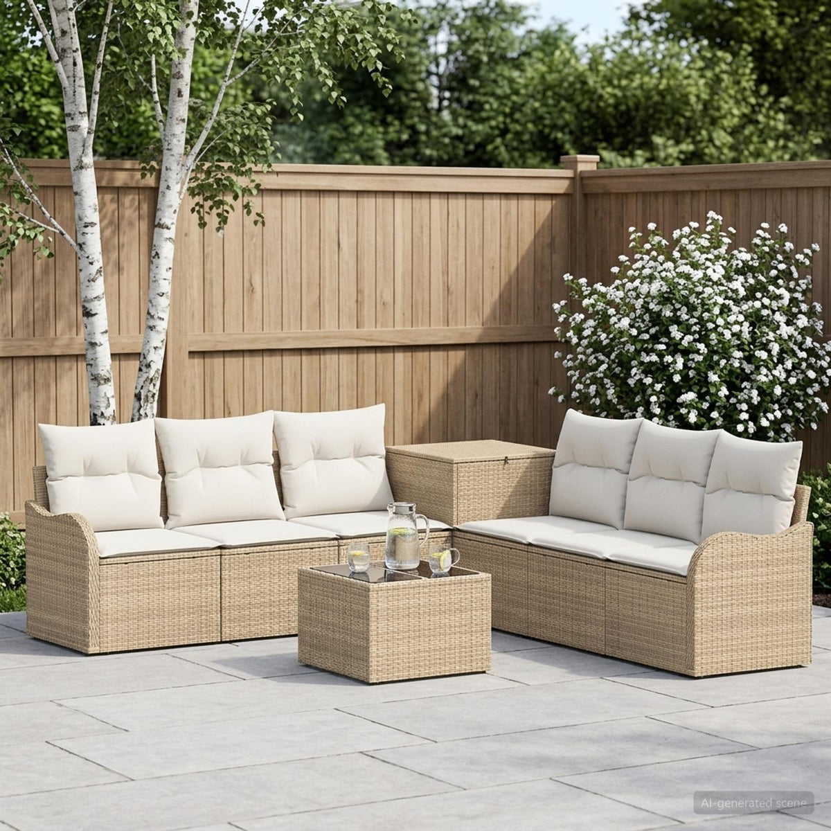 Bankstel 8 st Beige en Crème Wit Poly Rattan en Staal is nu te koop bij PeponiXL, paradijselijk wonen!