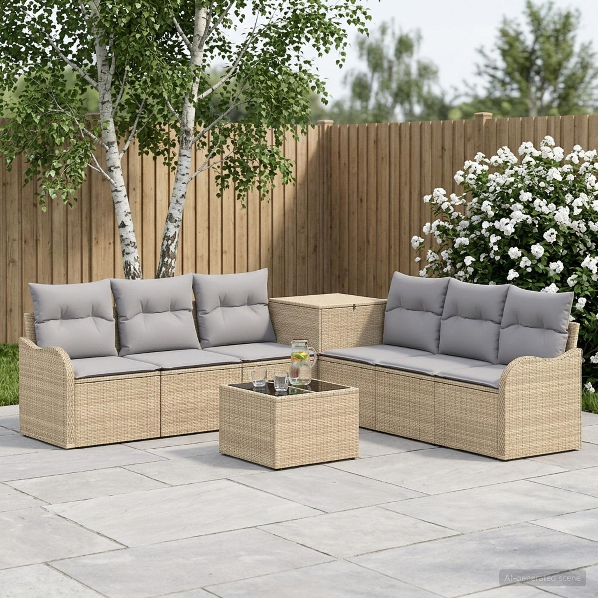 Bankstel 8 st Beige en Licht Grijs Poly Rattan en Staal is nu te koop bij PeponiXL, paradijselijk wonen!
