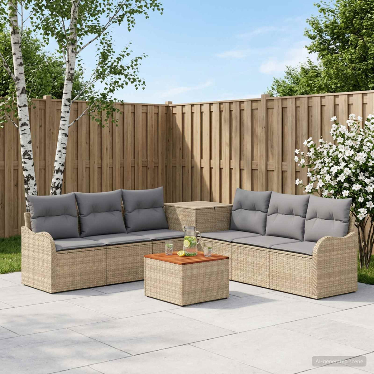 Bankstel 8 st Beige en Licht Grijs Poly Rattan en Staal is nu te koop bij PeponiXL, paradijselijk wonen!