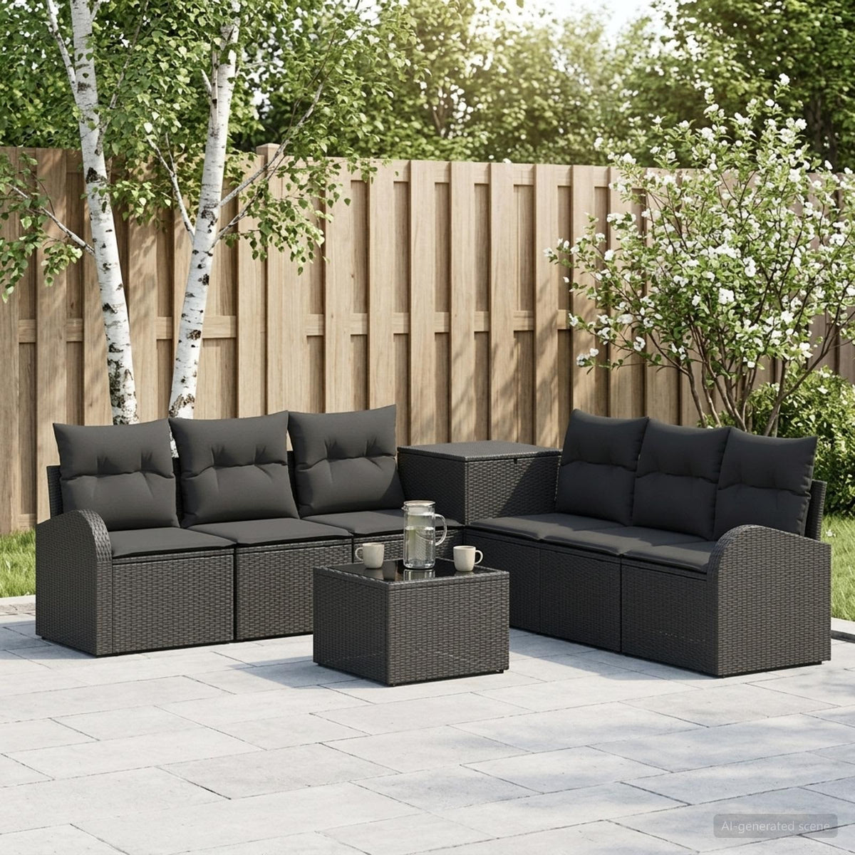 Bankstel 8 st Zwart Poly Rattan en Staal is nu te koop bij PeponiXL, paradijselijk wonen!