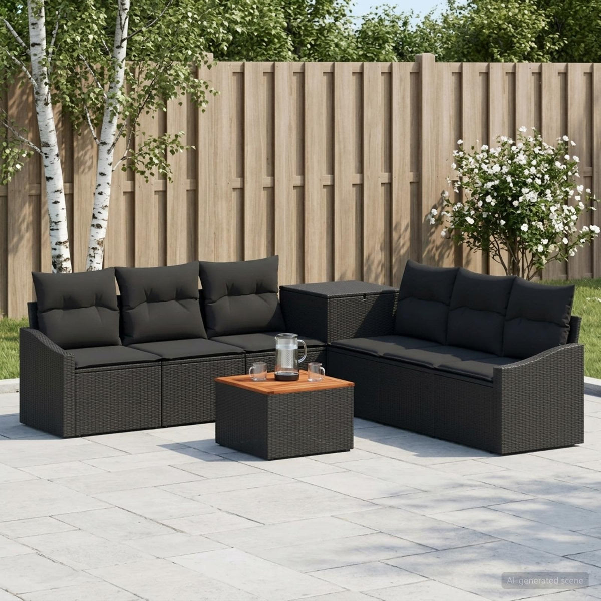 Bankstel 8 st Zwart Poly Rattan en Staal is nu te koop bij PeponiXL, paradijselijk wonen!