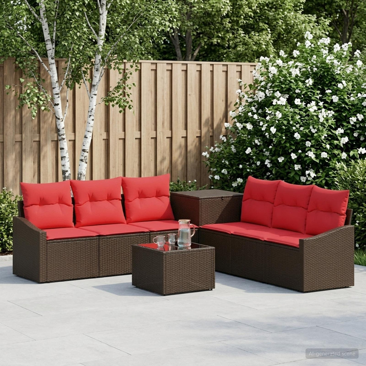 Bankstel 8 st Bruin en Rood Poly Rattan en Staal is nu te koop bij PeponiXL, paradijselijk wonen!
