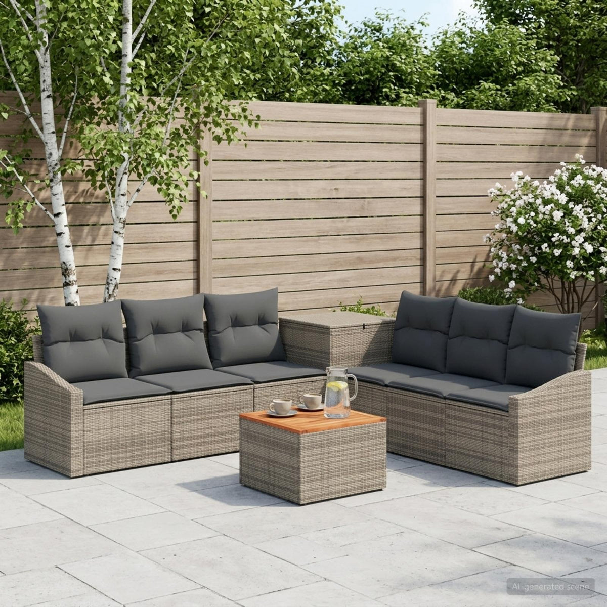 Bankstel 8 st Grijs en Donkergrijs Poly Rattan en Staal is nu te koop bij PeponiXL, paradijselijk wonen!