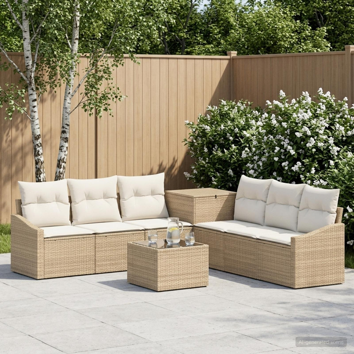 Bankstel 8 st Beige en Crème Wit Poly Rattan en Staal is nu te koop bij PeponiXL, paradijselijk wonen!