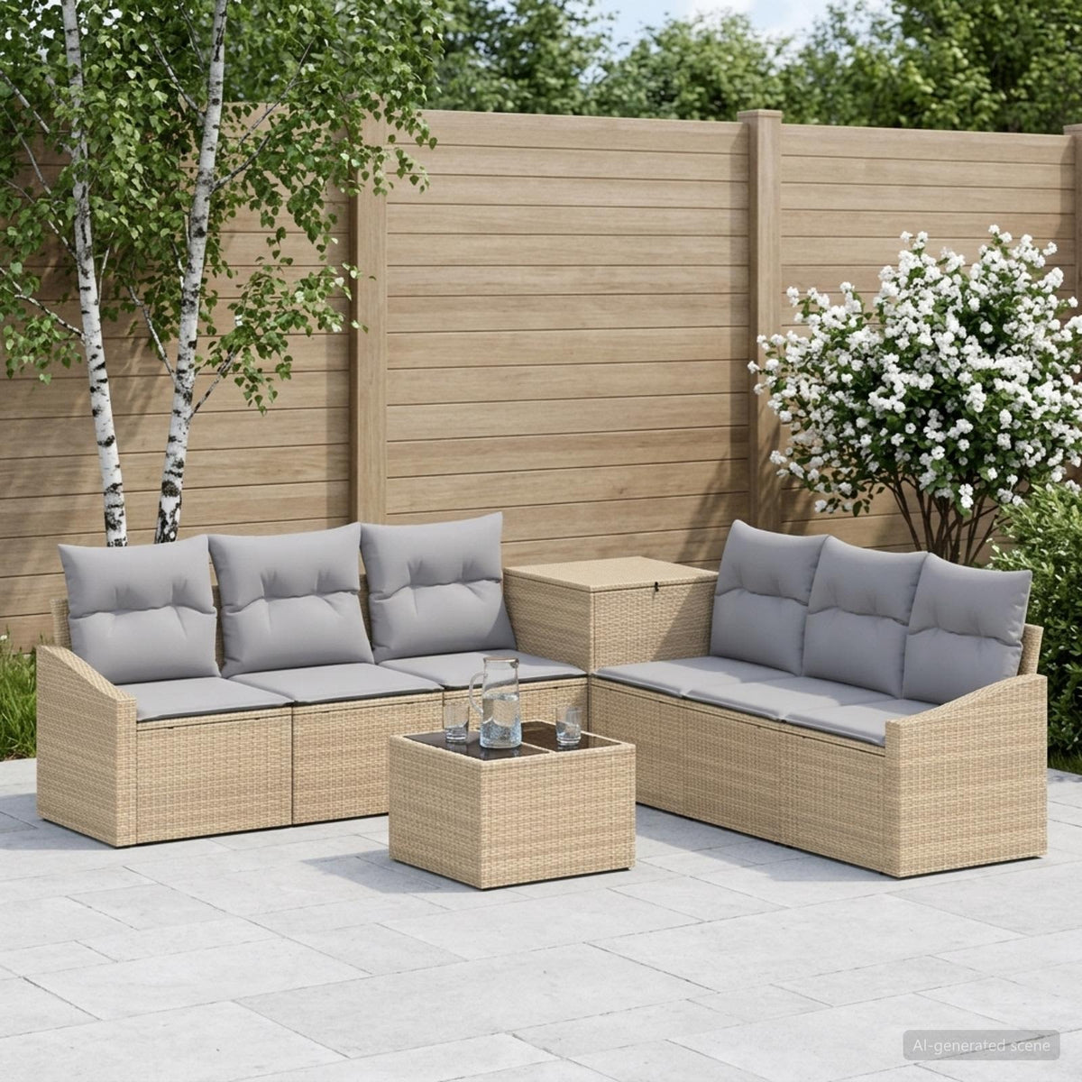 Bankstel 8 st Beige en Licht Grijs Poly Rattan en Staal is nu te koop bij PeponiXL, paradijselijk wonen!