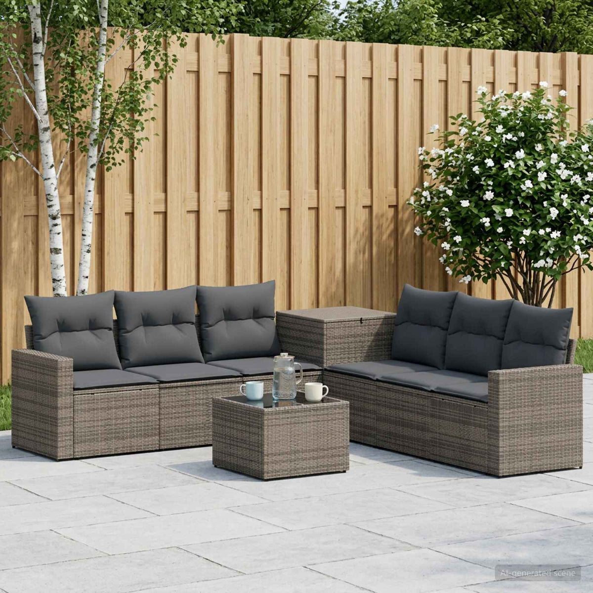Bankstel 8 st Grijs en Donkergrijs Poly Rattan en Staal is nu te koop bij PeponiXL, paradijselijk wonen!