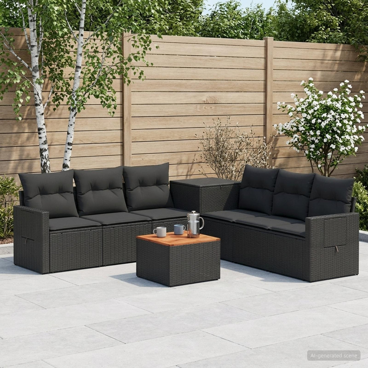 Bankstel 8 st Zwart Poly Rattan en Staal is nu te koop bij PeponiXL, paradijselijk wonen!