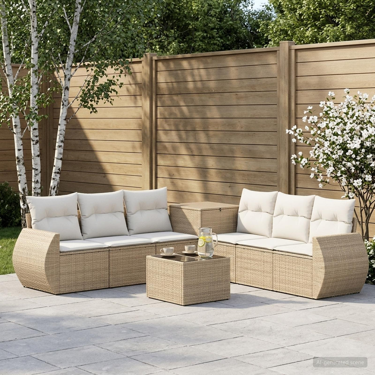 Bankstel 8 st Beige en Crème Wit Poly Rattan en Staal is nu te koop bij PeponiXL, paradijselijk wonen!