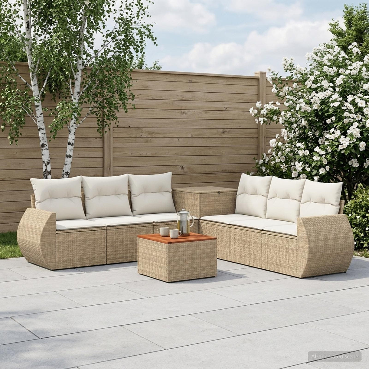Bankstel 8 st Beige en Crème Wit Poly Rattan en Staal is nu te koop bij PeponiXL, paradijselijk wonen!