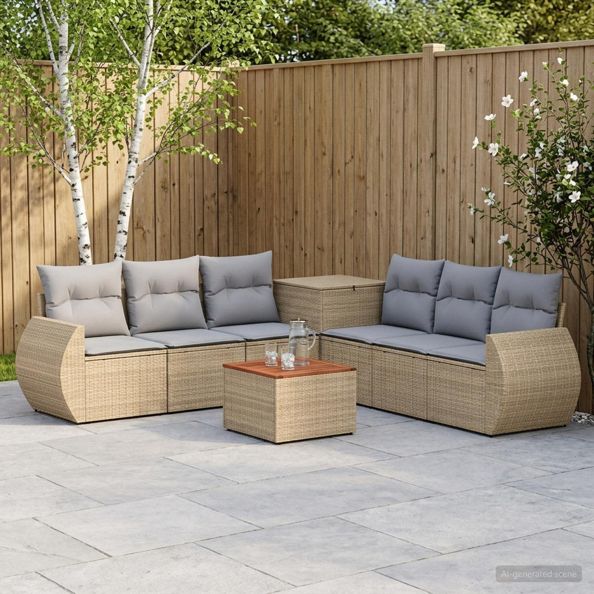 Bankstel 8 st Beige en Licht Grijs Poly Rattan en Staal is nu te koop bij PeponiXL, paradijselijk wonen!