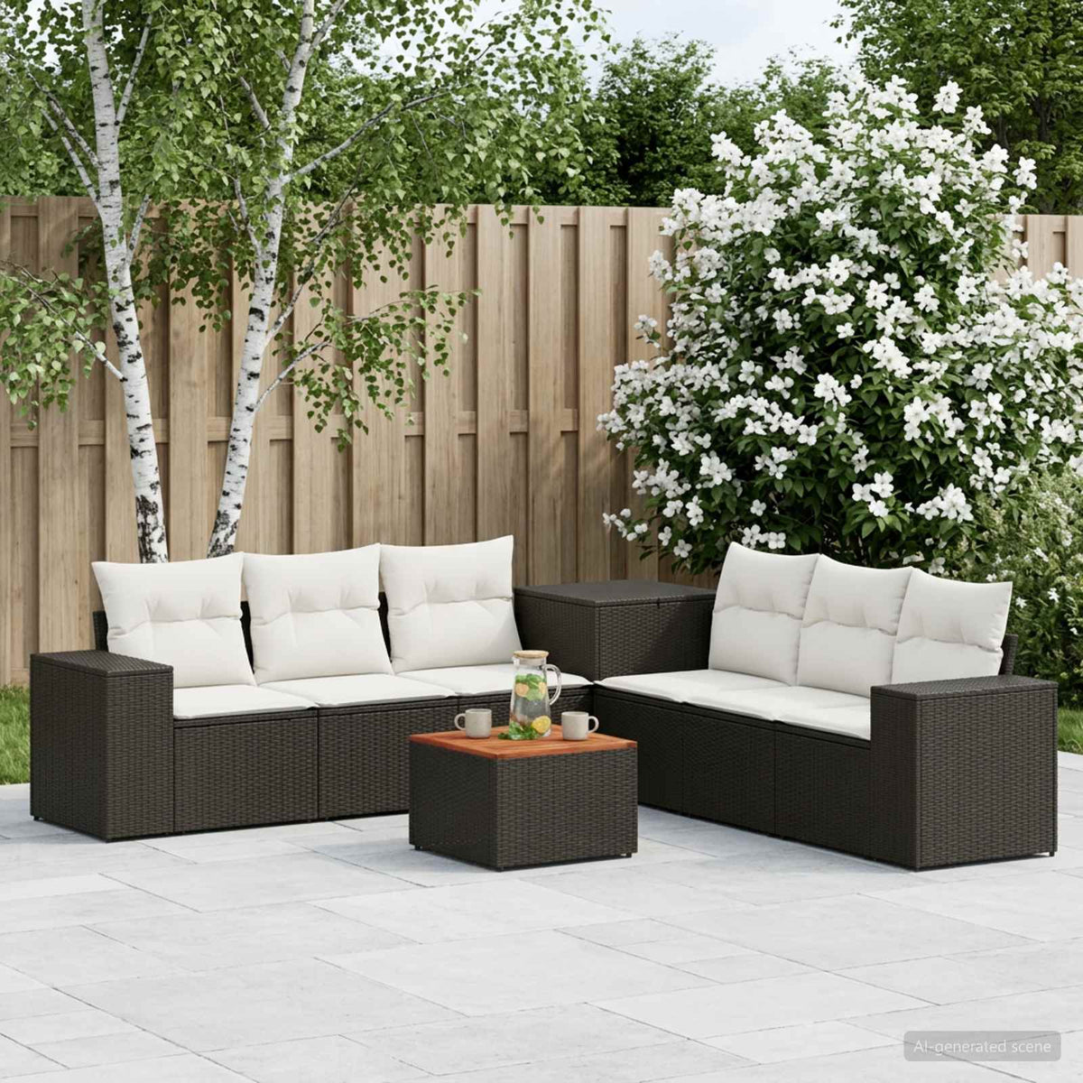 Bankstel 8 st Zwart en Cream Wit Poly Rattan en Staal is nu te koop bij PeponiXL, paradijselijk wonen!