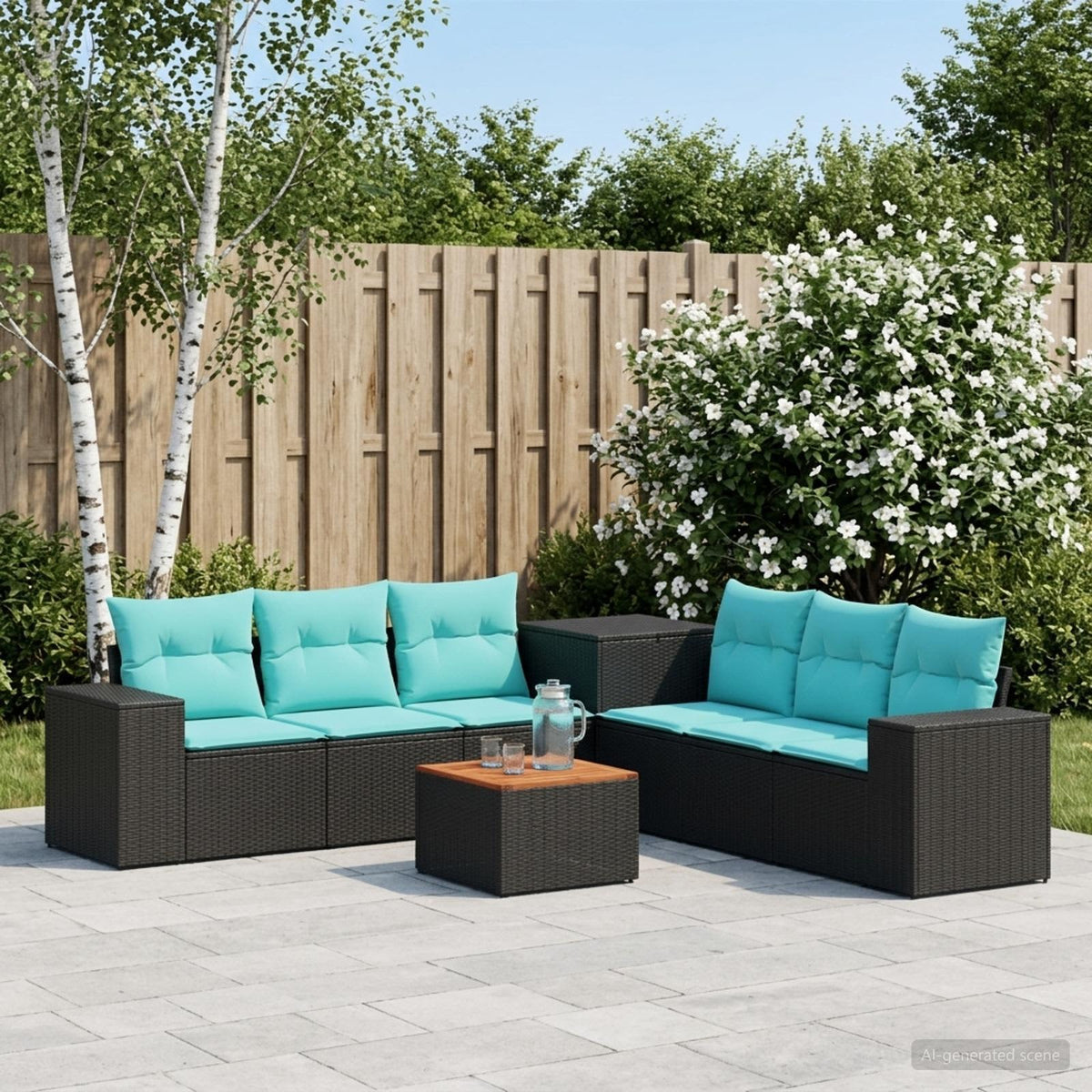 Bankstel 8 st Zwart en Blauw Poly Rattan en Staal is nu te koop bij PeponiXL, paradijselijk wonen!