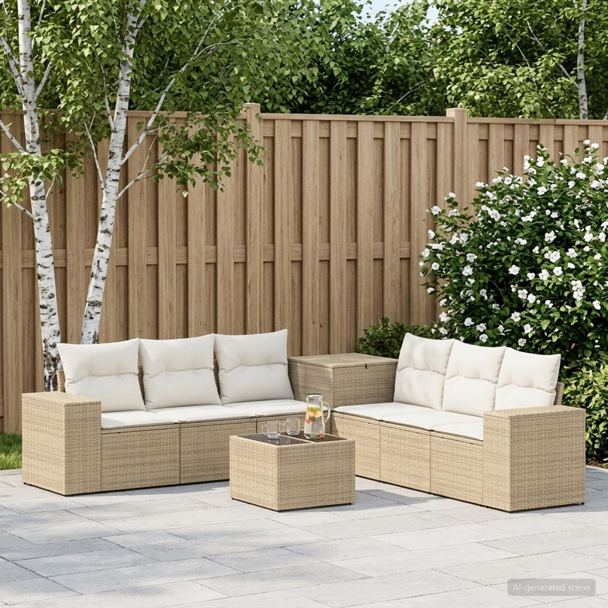 Bankstel 8 st Beige en Crème Wit Poly Rattan en Staal is nu te koop bij PeponiXL, paradijselijk wonen!