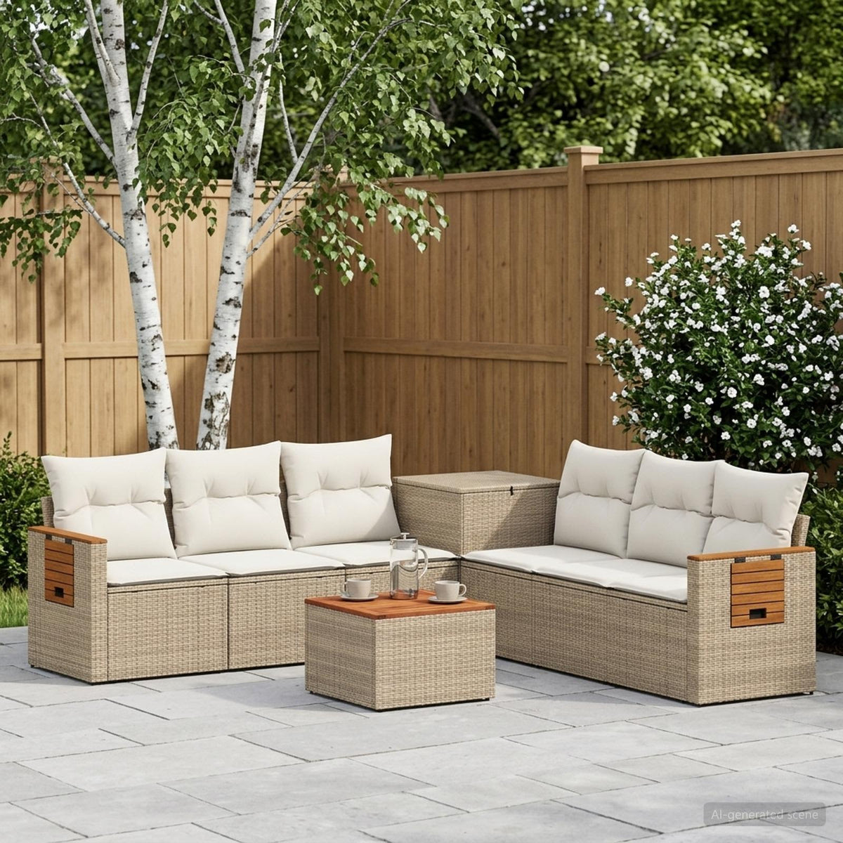 Bankstel 8 st Beige en Crème Wit Poly Rattan en Staal is nu te koop bij PeponiXL, paradijselijk wonen!