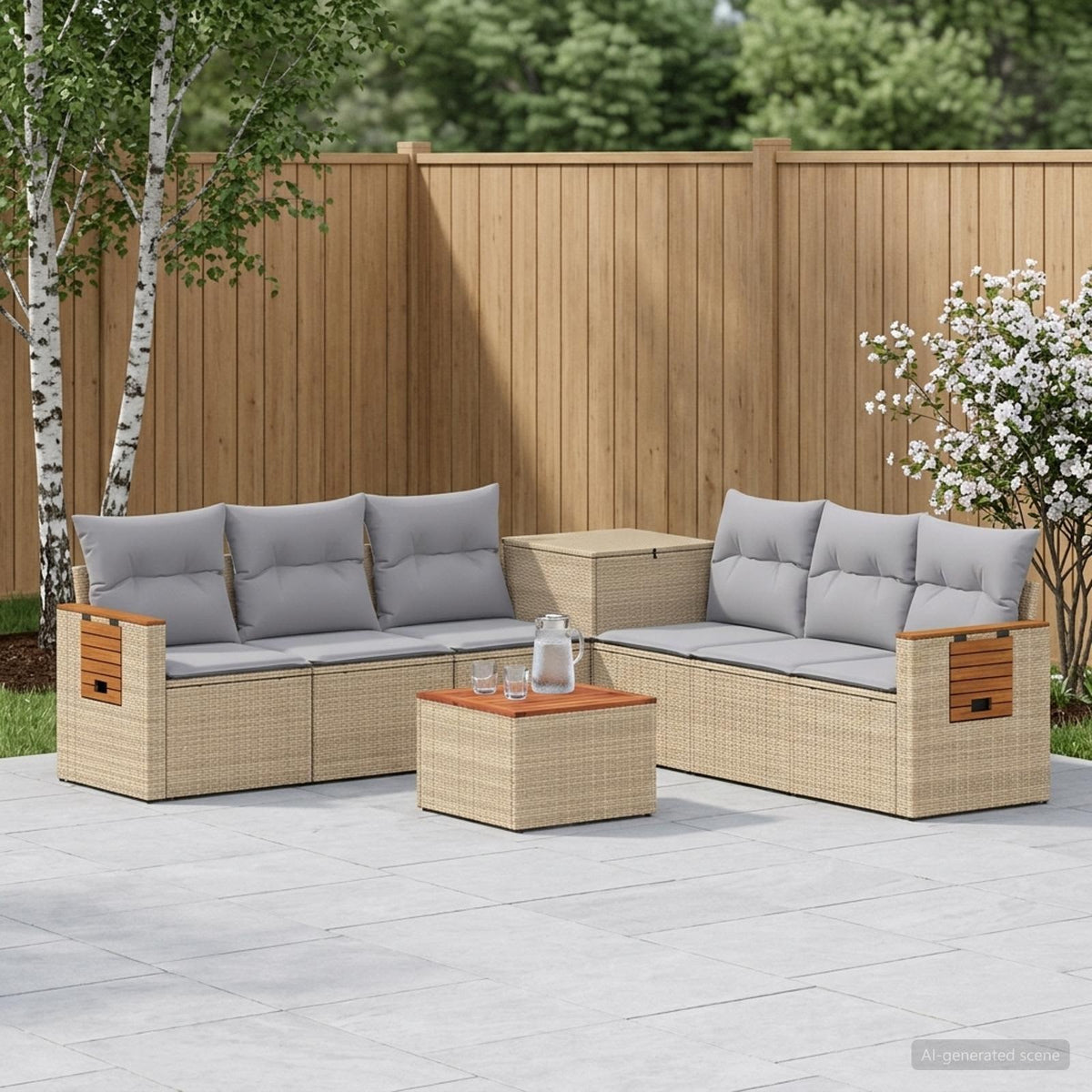 Bankstel 8 st Beige en Licht Grijs Poly Rattan en Staal is nu te koop bij PeponiXL, paradijselijk wonen!