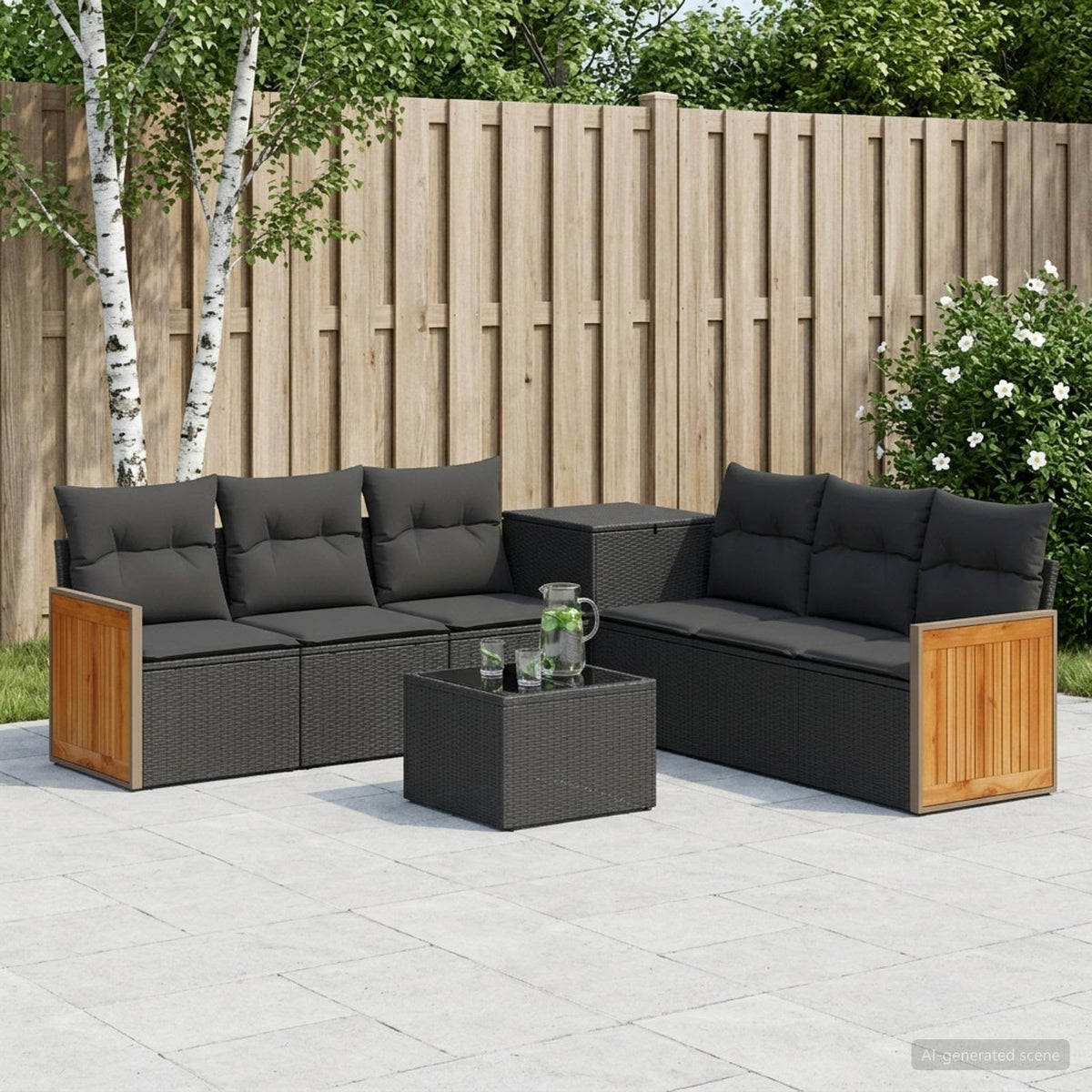 Bankstel 8 st Zwart Poly Rattan en Staal is nu te koop bij PeponiXL, paradijselijk wonen!