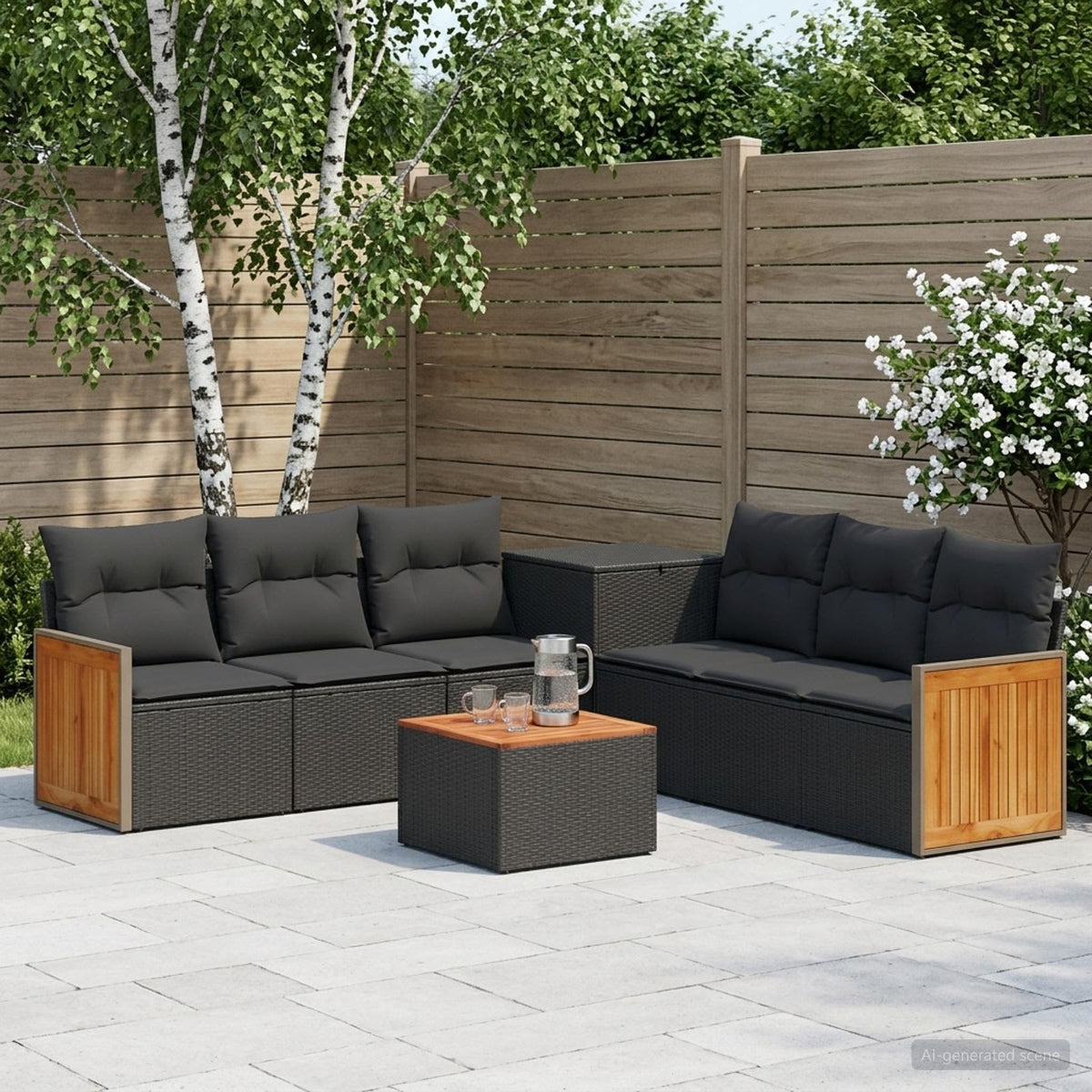 Bankstel 8 st Zwart Poly Rattan en Staal is nu te koop bij PeponiXL, paradijselijk wonen!