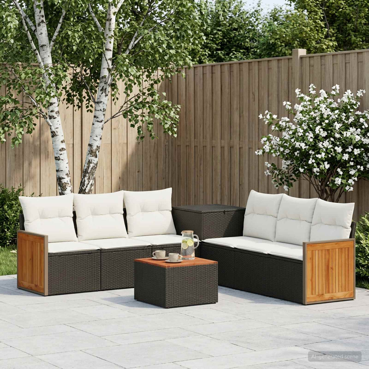 Bankstel 8 st Zwart en Cream Wit Poly Rattan en Staal is nu te koop bij PeponiXL, paradijselijk wonen!