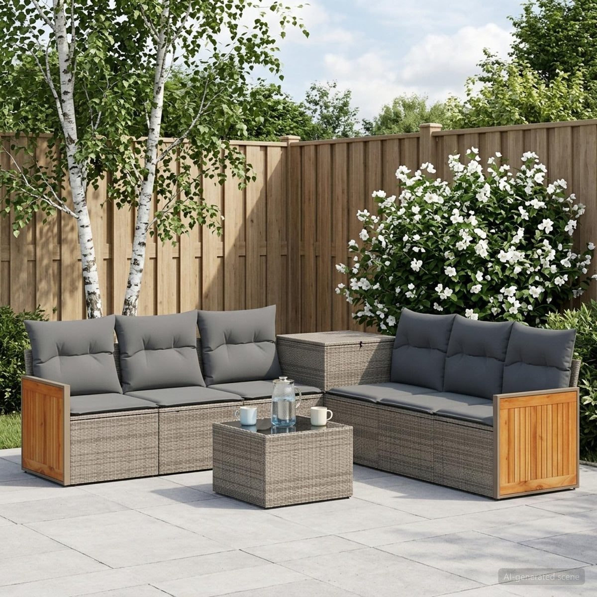Bankstel 8 st Grijs en Donkergrijs Poly Rattan en Staal is nu te koop bij PeponiXL, paradijselijk wonen!