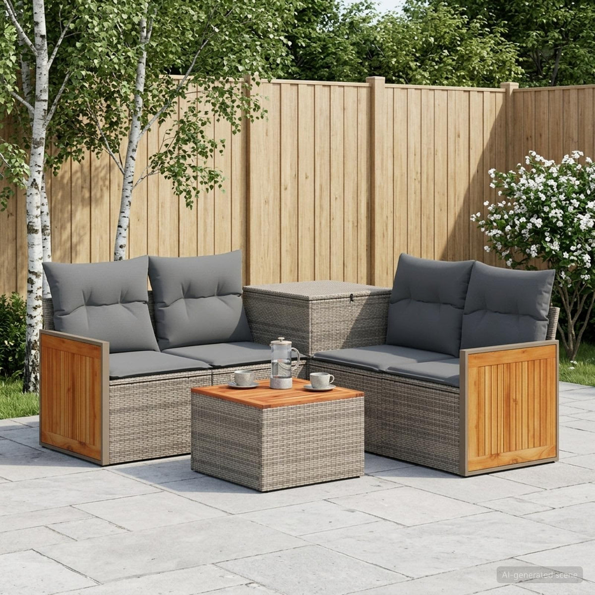 Bankstel 8 st Grijs en Donkergrijs Poly Rattan en Staal is nu te koop bij PeponiXL, paradijselijk wonen!