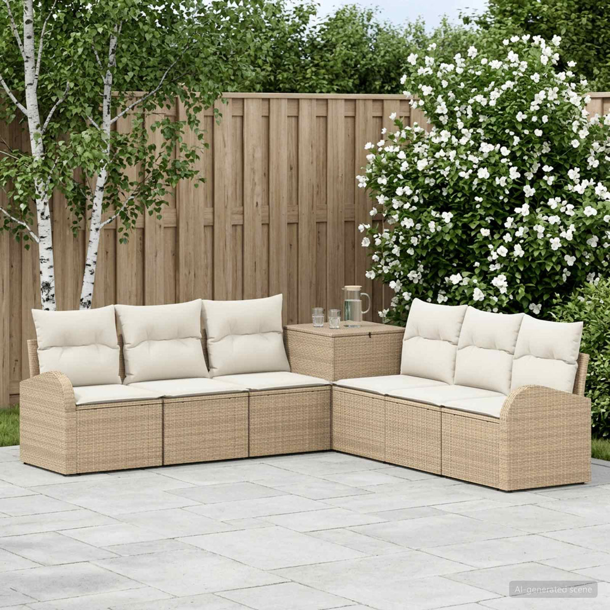 Bankstel 7 st Beige en Crème Wit Poly Rattan en Staal is nu te koop bij PeponiXL, paradijselijk wonen!