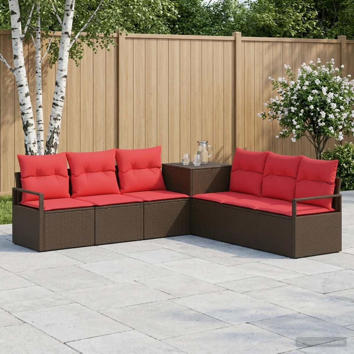 Bankstel 7 st Bruin en Rood Poly Rattan en Staal is nu te koop bij PeponiXL, paradijselijk wonen!