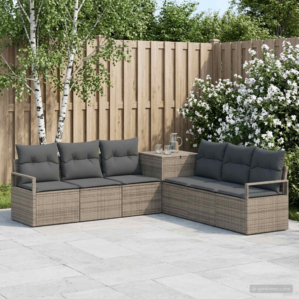 Bankstel 7 st Grijs en Donkergrijs Poly Rattan en Staal is nu te koop bij PeponiXL, paradijselijk wonen!
