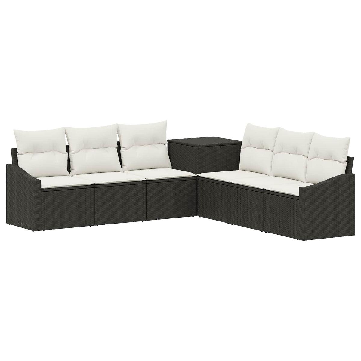 Bankstel 7 pcs Zwart en Cream Wit Poly Rattan en Staal is nu te koop bij PeponiXL, paradijselijk wonen!