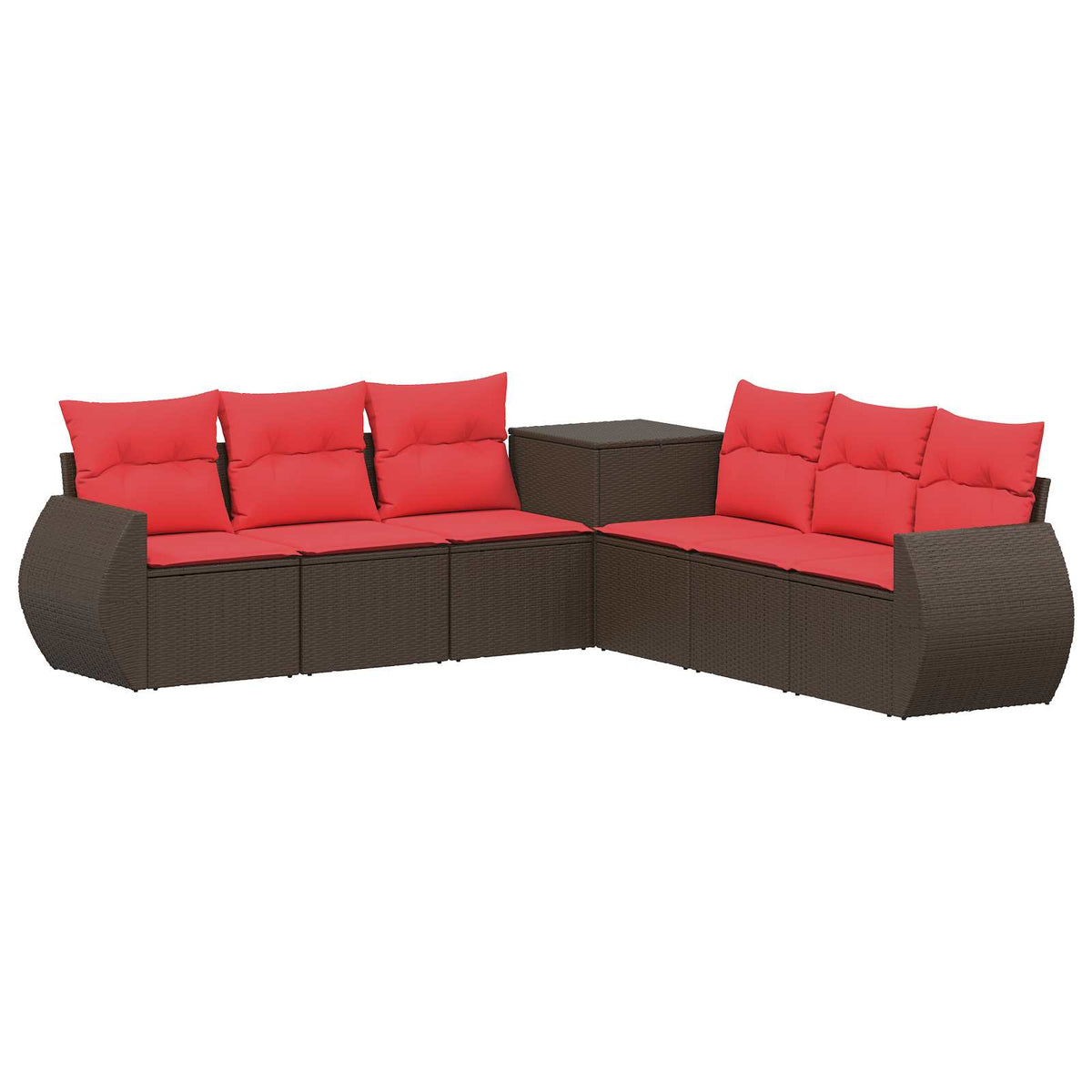 Bankstel 7 pcs Bruin en Rood Poly Rattan en Staal is nu te koop bij PeponiXL, paradijselijk wonen!