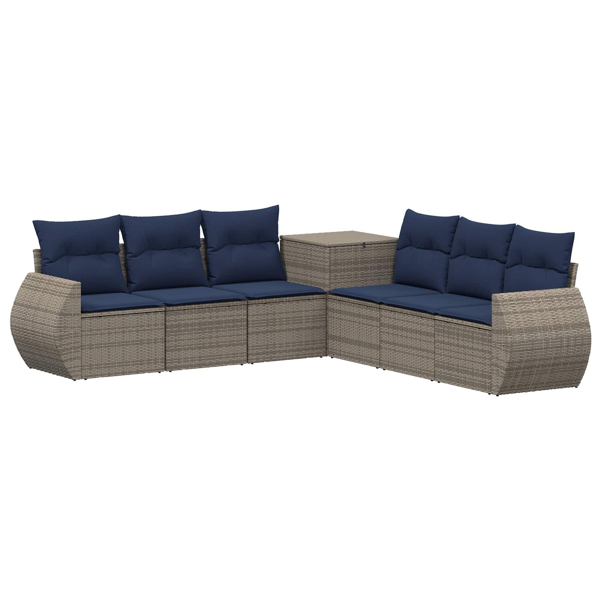 Bankstel 7 pcs Grijs en Marineblauw Poly Rattan en Staal is nu te koop bij PeponiXL, paradijselijk wonen!