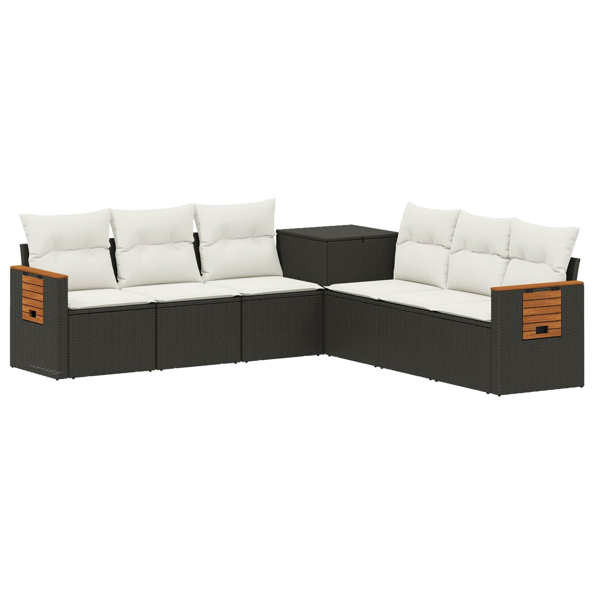 Bankstel 7 pcs Zwart en Cream Wit Poly Rattan en Staal is nu te koop bij PeponiXL, paradijselijk wonen!