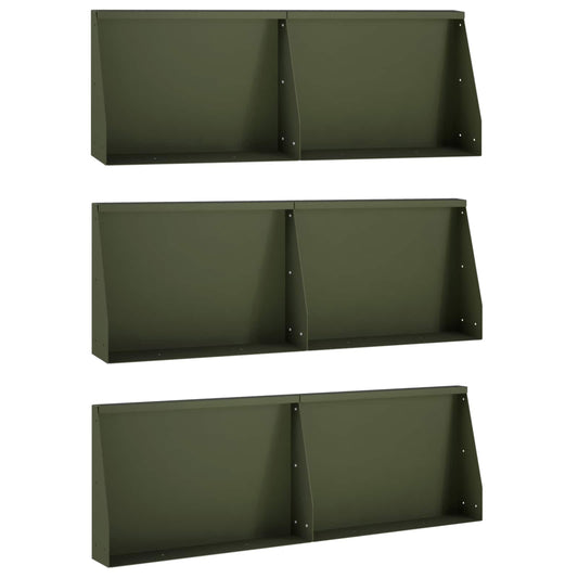 vidaXL Keerwand 6 st 60 x 12 x 30 cm Staal Olijfgroen