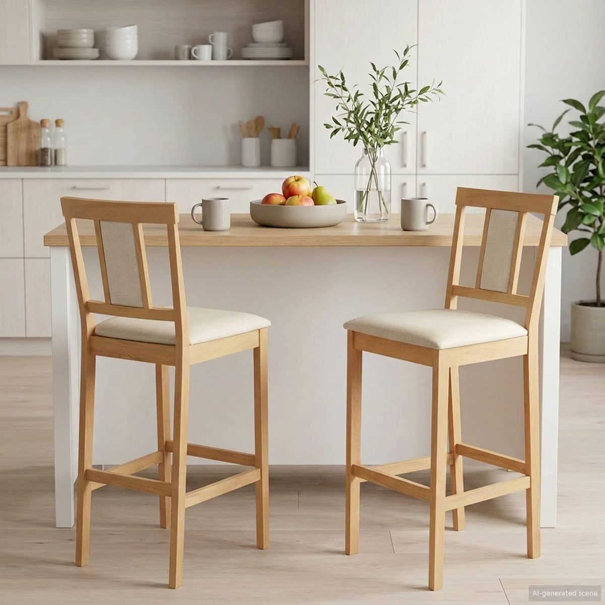 Barkruk 2 st Natuurlijk en Beige Massief Rubberhout en Stof is nu te koop bij PeponiXL, paradijselijk wonen!