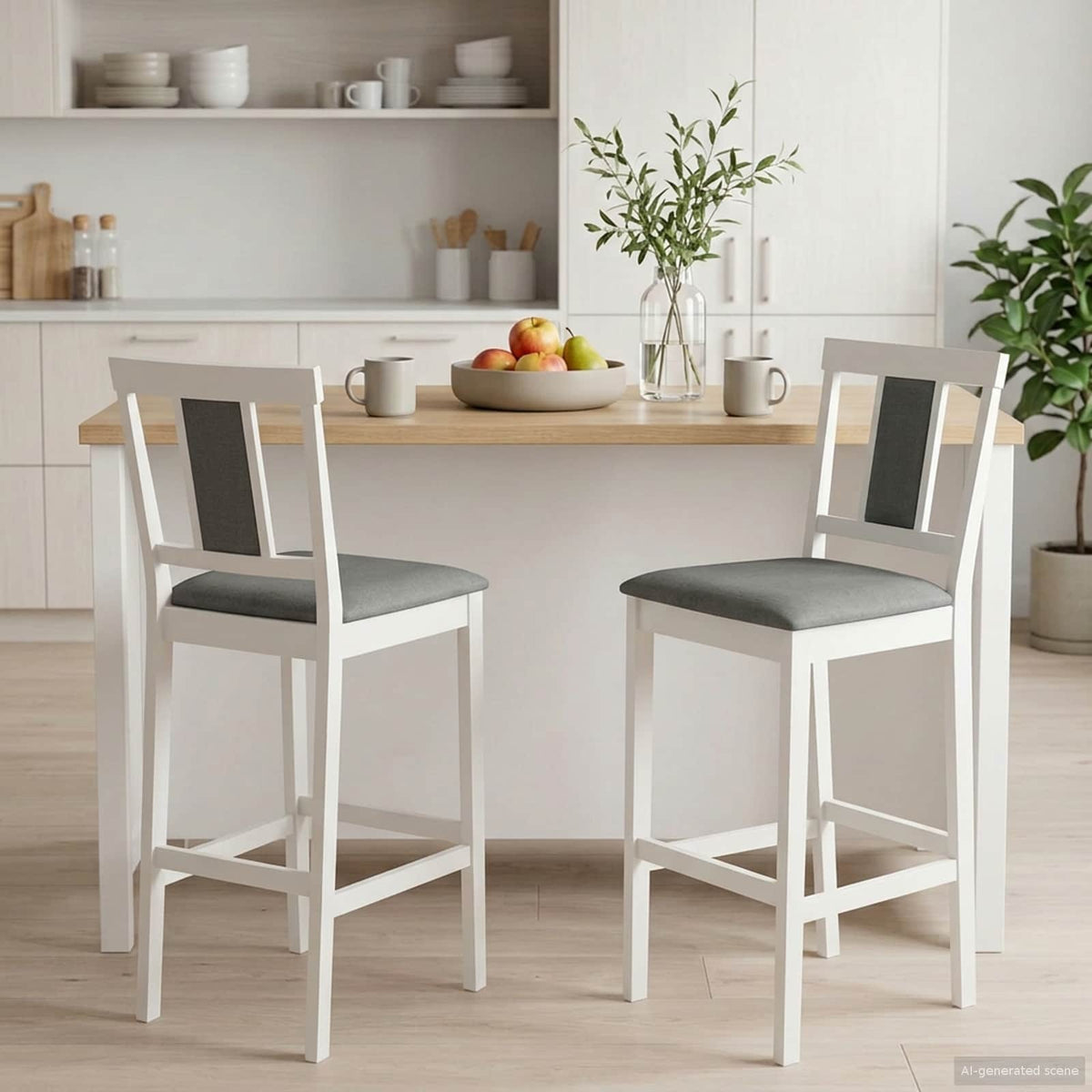 Barkruk 2 st Wit en Grijs Massief Rubberhout en Stof is nu te koop bij PeponiXL, paradijselijk wonen!