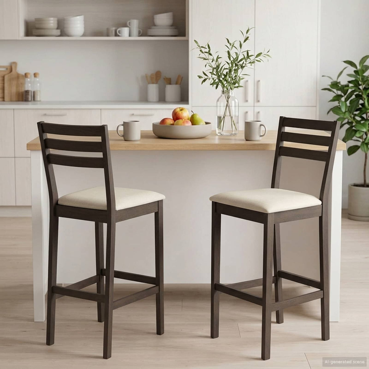 Barkruk 2 st Lichtbruin en Beige Massief Rubberhout en Stof is nu te koop bij PeponiXL, paradijselijk wonen!