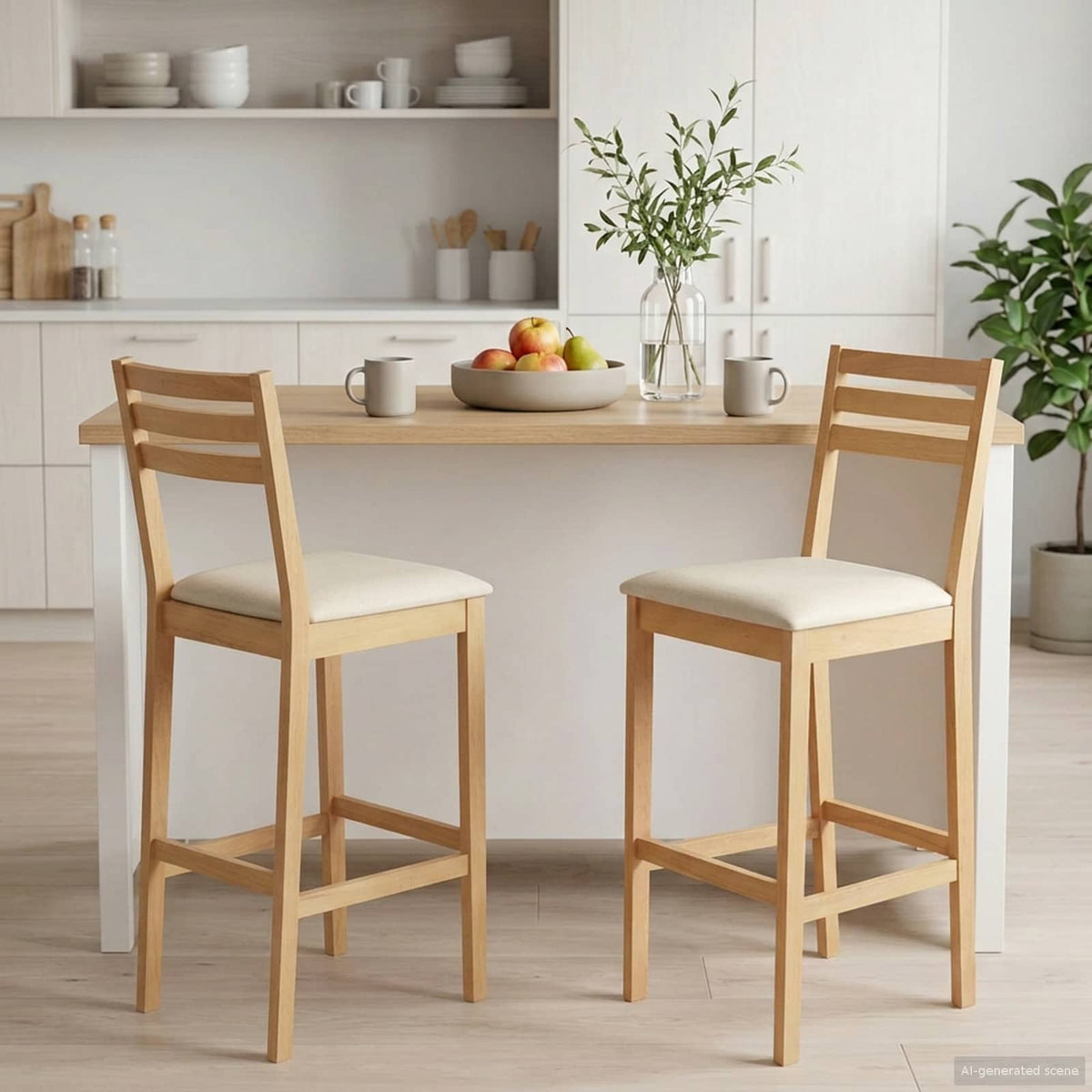 Barkruk 2 st Natuurlijk en Beige Massief Rubberhout en Stof is nu te koop bij PeponiXL, paradijselijk wonen!