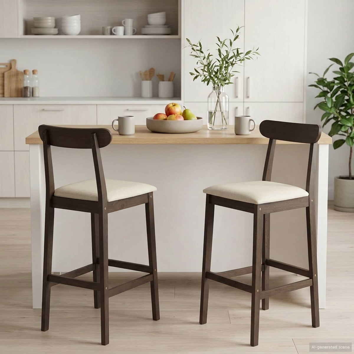 Barkruk 2 st Lichtbruin en Beige Massief Rubberhout en Stof is nu te koop bij PeponiXL, paradijselijk wonen!