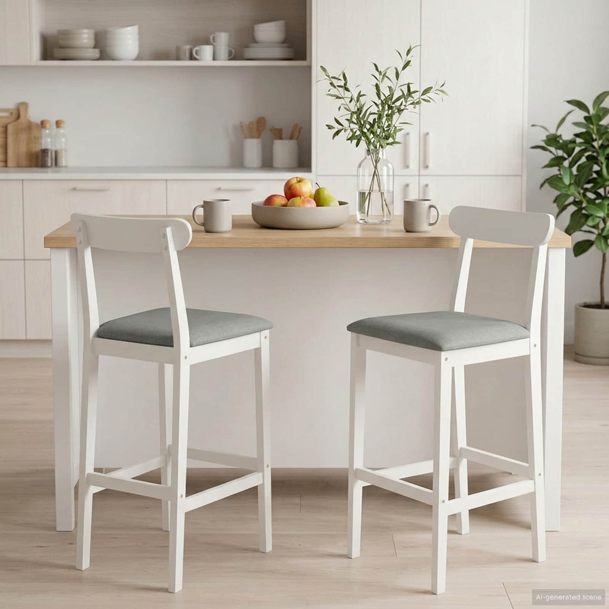 Barkruk 2 st Wit en Grijs Massief Rubberhout en Stof is nu te koop bij PeponiXL, paradijselijk wonen!