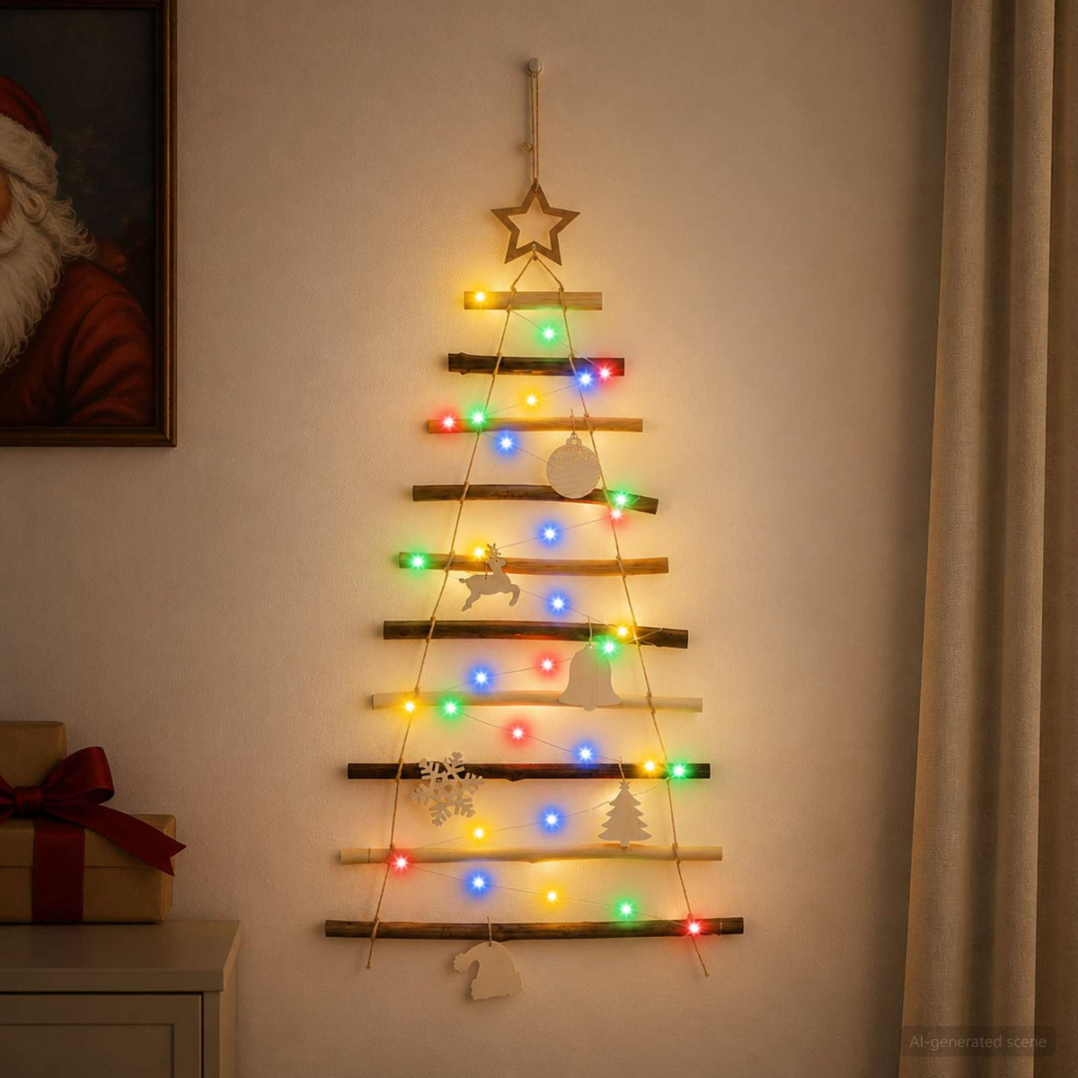 Hangende Kerstboom 90 cm 30 LED's Meerkleurig Massief essenhout is nu te koop bij PeponiXL, paradijselijk wonen!