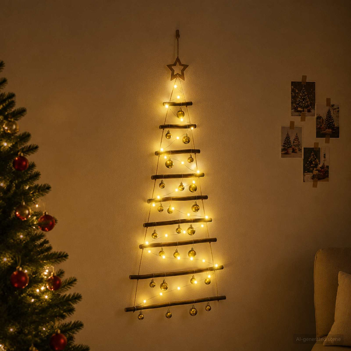 Hangende kerstboom met ballen 120 cm 50 LED's Warmwit is nu te koop bij PeponiXL, paradijselijk wonen!